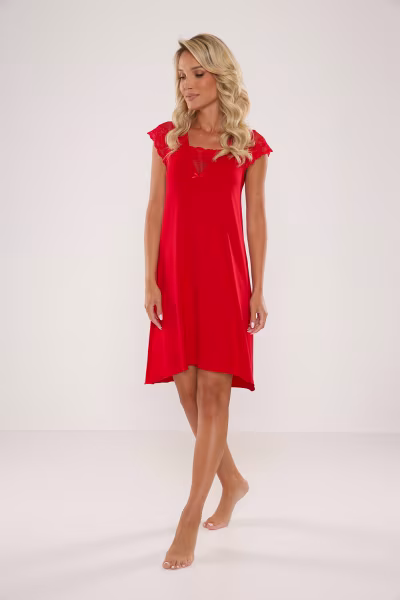 Koszulka nocna Koszula Nocna Model Fanny 340 Red - De Lafense — zdjęcie 1