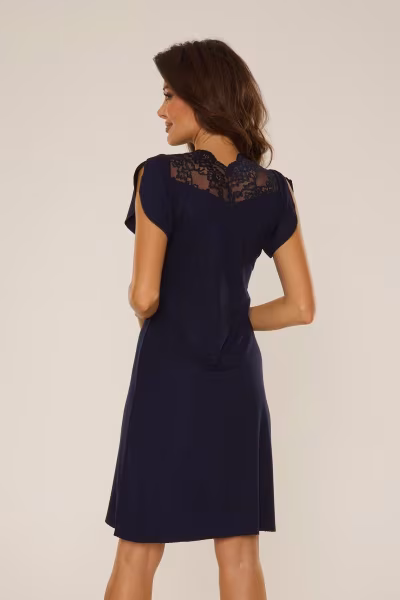 Koszulka nocna Koszula Nocna Model Lilian 754 Navy - De Lafense — zdjęcie 3