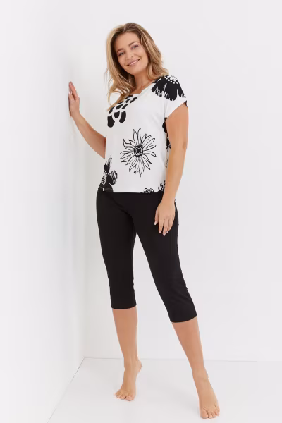 Piżama Damska Model Elle 743 Ecru/Black - De Lafense — zdjęcie 1