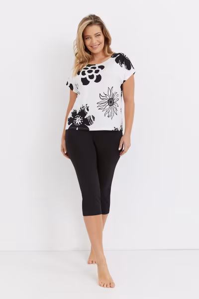 Piżama Damska Model Elle 743 Ecru/Black - De Lafense — zdjęcie 2