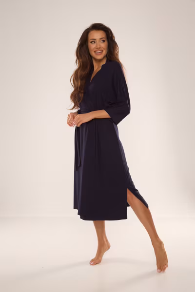 Szlafrok Damski Model Visa 942 Navy - De Lafense — zdjęcie 2