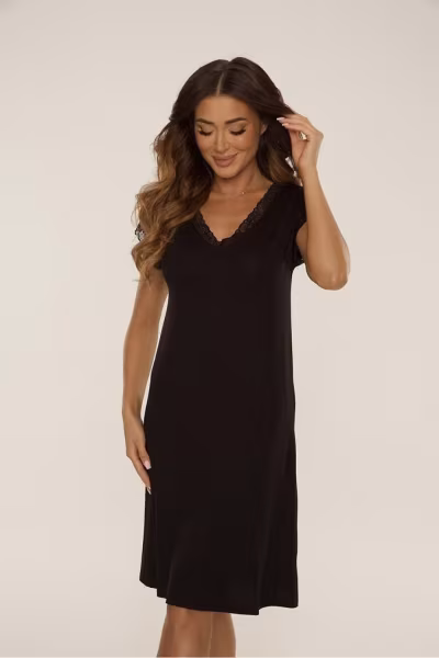 Koszulka nocna Koszula Nocna Model Hazel 816 Black - De Lafense — zdjęcie 1
