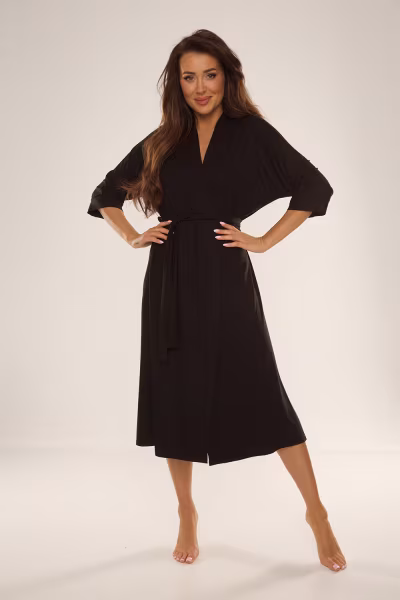 Szlafrok Damski Model Visa 942 Black - De Lafense — zdjęcie 2