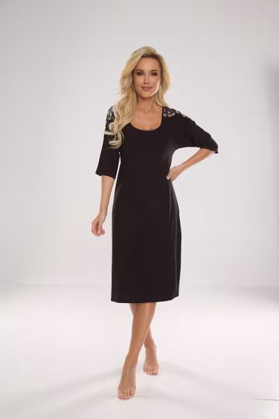 Koszulka nocna Koszula Nocna Model Ramona 616 Black - De Lafense — zdjęcie 2