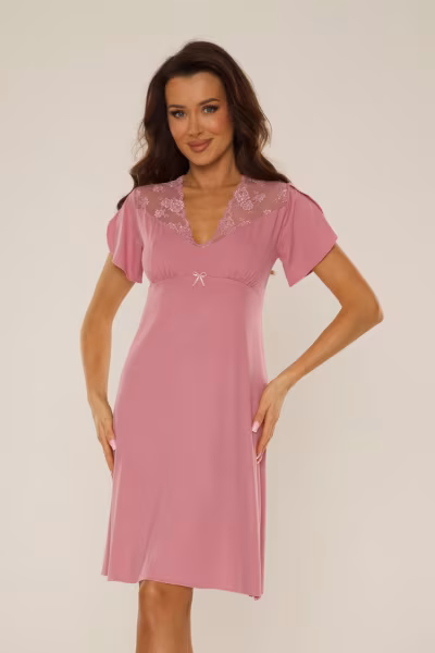 Koszulka nocna Koszula Nocna Model Lilian 754 Dirty Pink - De Lafense — zdjęcie 1