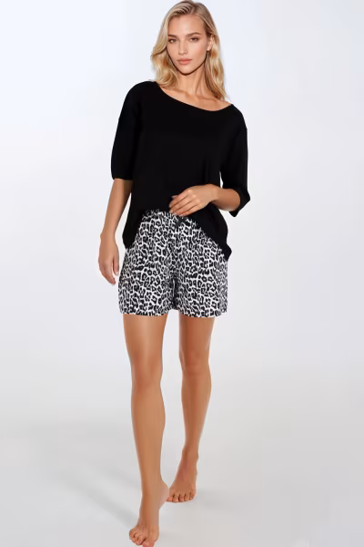 Piżama Damska Model Wild  Beautiful 223569 Black - Momenti Per Me — zdjęcie 1