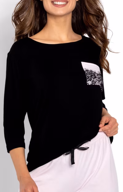 Piżama Damska Model Ashley 223845 Black/Pink - Momenti Per Me — zdjęcie 3