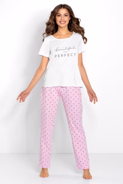 Piżama Damska Model Flawless 170006 White/Pink - Momenti Per Me — zdjęcie 1