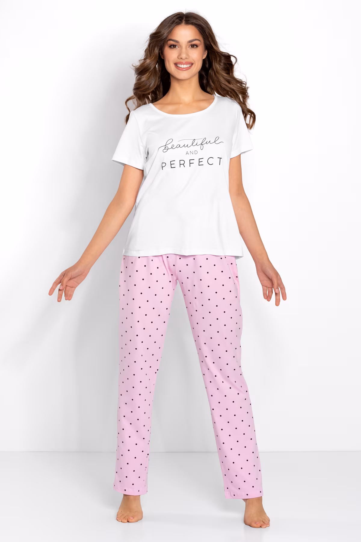 Piżama Damska Model Flawless 170006 White/Pink - Momenti Per Me