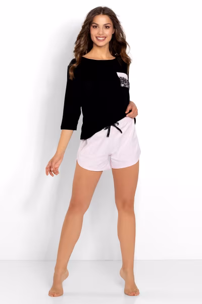 Piżama Damska Model Amanda 223875 Black/Pink - Momenti Per Me — zdjęcie 1
