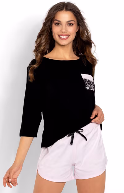 Piżama Damska Model Amanda 223875 Black/Pink - Momenti Per Me — zdjęcie 3