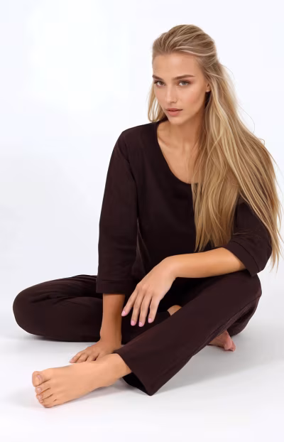 Piżama Damska Model Bonjour 217680 Espresso Chocolate - Momenti Per Me — zdjęcie 3