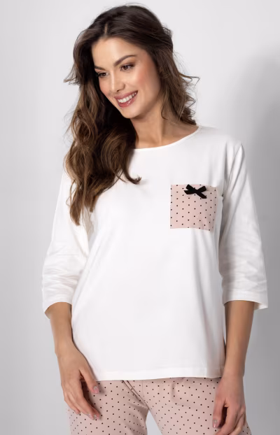 Piżama Damska Model Eliza 223380 Ecru/Powder Pink - Momenti Per Me — zdjęcie 3