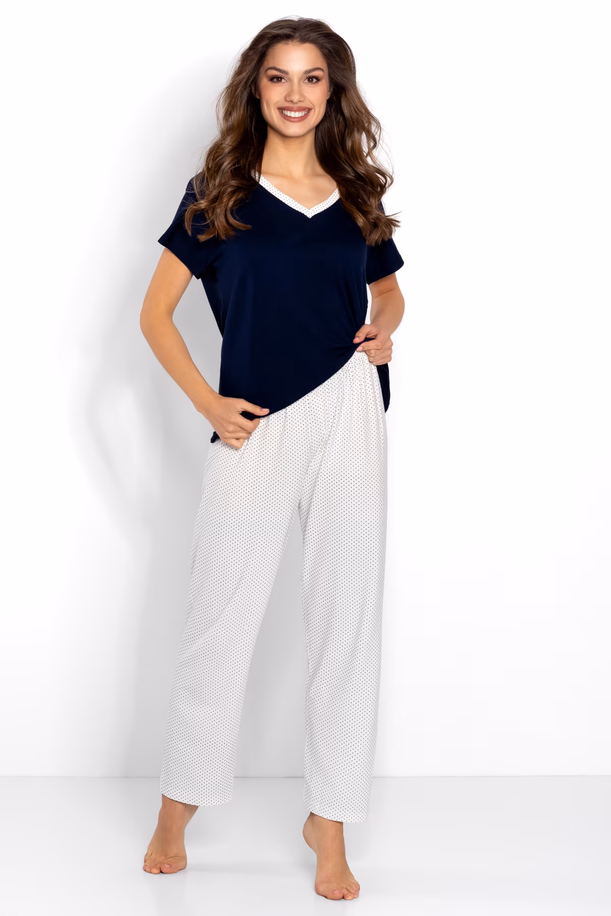 Piżama Damska Model Cindy 223554 Navy/Ecru - Momenti Per Me