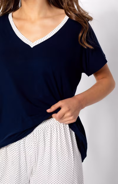 Piżama Damska Model Cindy 223554 Navy/Ecru - Momenti Per Me — zdjęcie 3