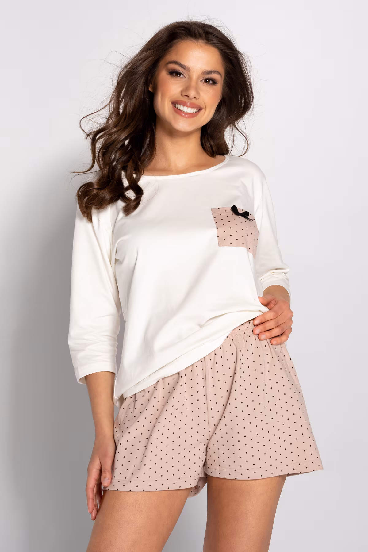 Piżama Damska Model Ella 223842 Ecru/Powder Pink - Momenti Per Me