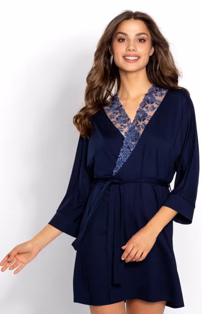 Szlafrok Damski Model Daphne 172554 Navy - Momenti Per Me — zdjęcie 3