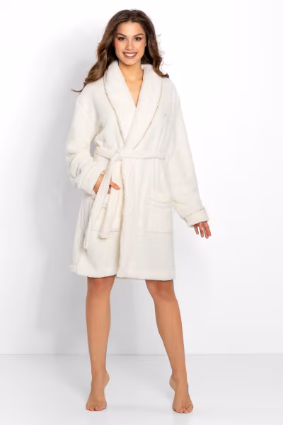 Szlafrok Damski Model Glamour 223359 Ecru/Gold - Momenti Per Me — zdjęcie 1