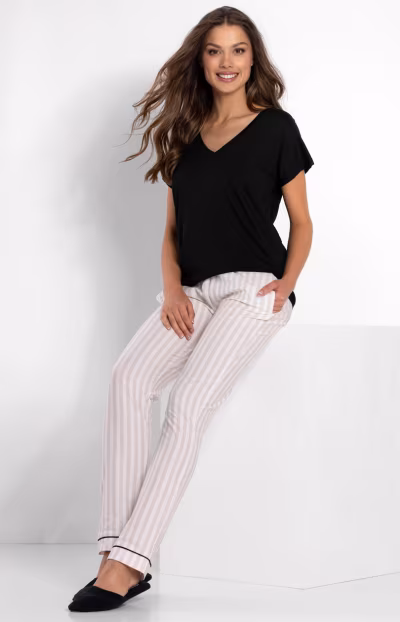 Piżama Damska Model Rita 223470 Black/Beige - Momenti Per Me — zdjęcie 3