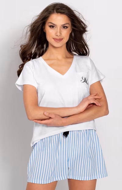 Piżama Damska Model Nicole 169311 White/Baby Blue - Momenti Per Me — zdjęcie 3