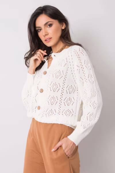 Sweter Kardigan Model TW-SW-BI-591.60 Ecru - Och Bella — zdjęcie 2