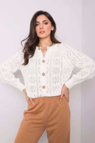 Sweter Kardigan Model TW-SW-BI-591.60 Ecru - Och Bella — zdjęcie 3