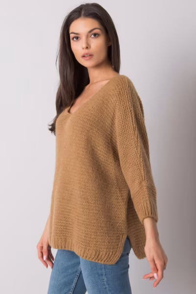 Sweter Damski Model TW-SW-BI-J1001.06 Camel - Och Bella — zdjęcie 3