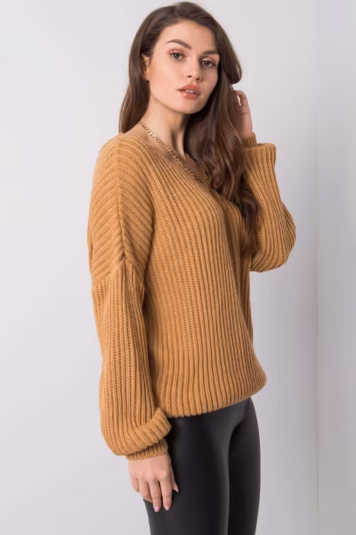 Sweter Damski Model TW-SW-BI-19710.11 Camel - Och Bella — zdjęcie 2