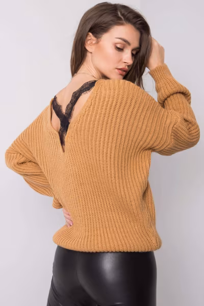 Sweter Damski Model TW-SW-BI-19710.11 Camel - Och Bella — zdjęcie 3