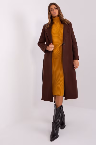 Płaszcz Damski Model TW-PL-BI-5312-1.31 Dark Brown - Och Bella — zdjęcie 1