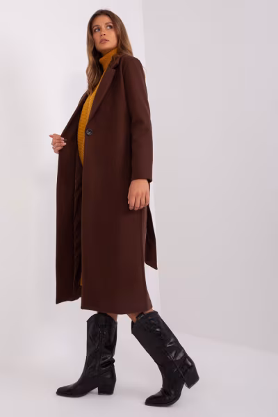 Płaszcz Damski Model TW-PL-BI-5312-1.31 Dark Brown - Och Bella — zdjęcie 2