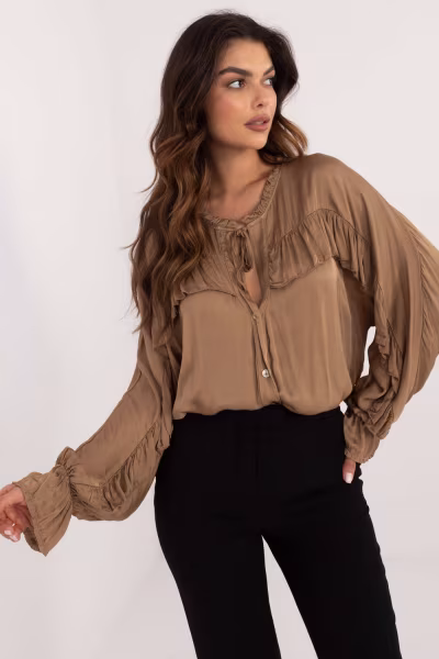 Koszula Damska Model TW-KS-BI-12022.16P Camel - Och Bella — zdjęcie 1