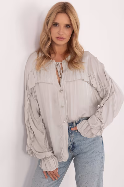 Koszula Damska Model TW-KS-BI-12022.16P Light Grey - Och Bella — zdjęcie 1