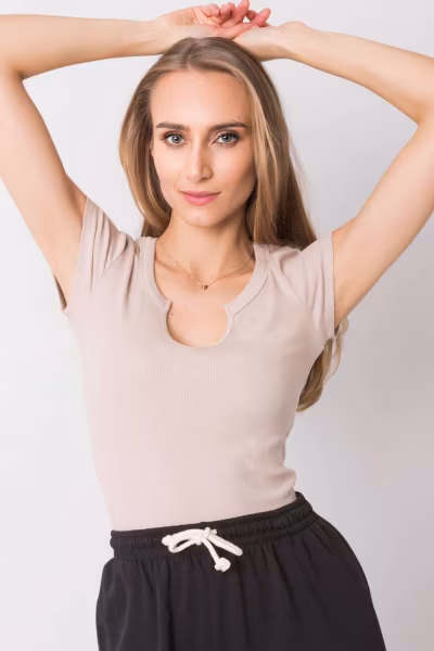 Tshirt Damski Model TW-BZ-OB012.30 Beige - Och Bella — zdjęcie 2