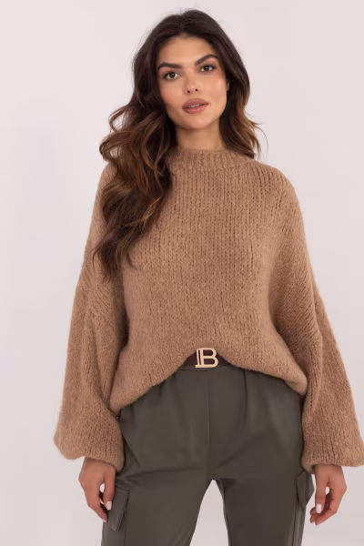 Sweter Damski Model TW-SW-BI-3565.69 Camel - Och Bella — zdjęcie 1