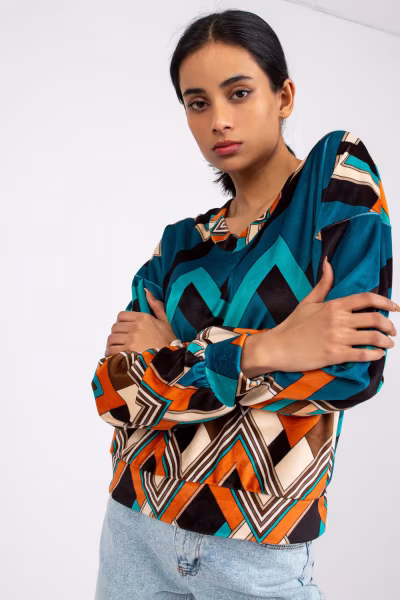 Bluzka Model DHJ-BZ-6033-1.49P Morski - Italy Moda — zdjęcie 1