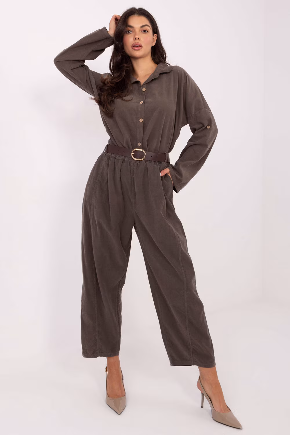 Spodnie Damskie Model IT-SP-258009.83 Dark Khaki - Italy Moda