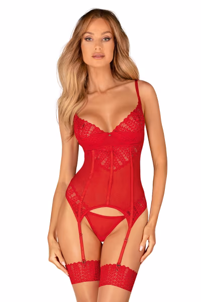 Komplet Gorset Model Ingridia Red - Obsessive — zdjęcie 1