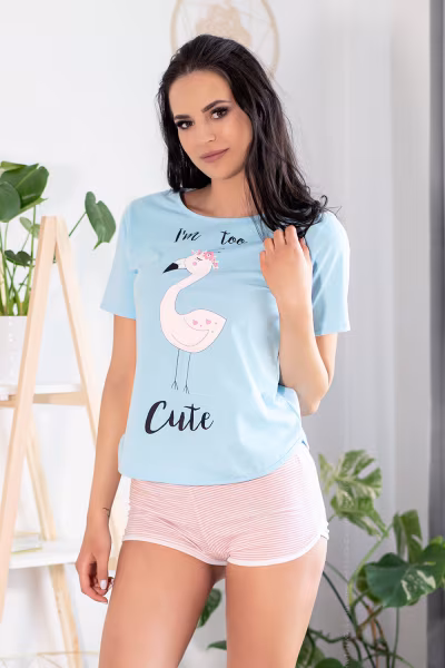 Piżama Damska Model Cute Flamant Blue/Pink - Livia Corsetti Fashion — zdjęcie 1