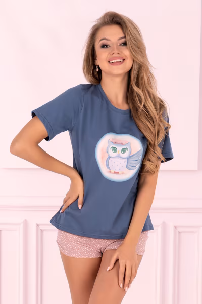 Piżama Damska Model Pygmy Owl Blue/Pink - Livia Corsetti Fashion — zdjęcie 1