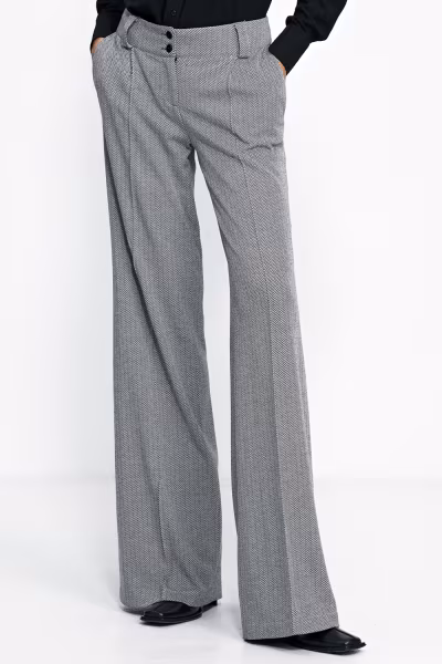 Spodnie wide leg w czarną jodełkę SD82 Black - Nife — zdjęcie 1