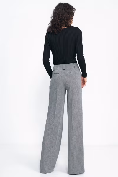 Spodnie wide leg w czarną jodełkę SD82 Black - Nife — zdjęcie 3