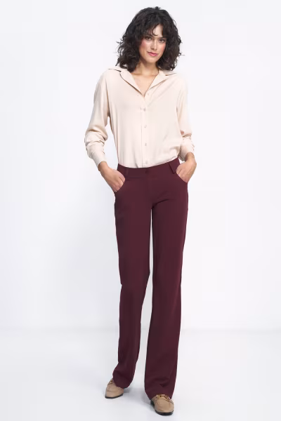 Bordowe spodnie typu bootcut SD80 Bordo - Nife — zdjęcie 2