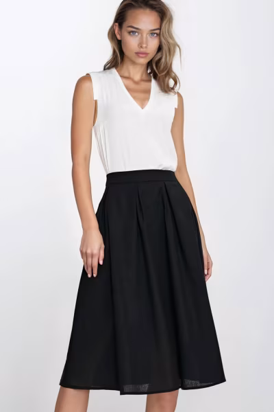 Spódnica midi z rayonu z zakładkami SP82 Black - Nife — zdjęcie 1