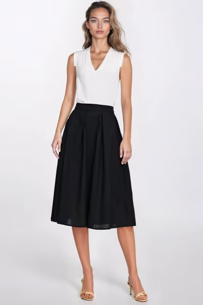 Spódnica midi z rayonu z zakładkami SP82 Black - Nife — zdjęcie 2