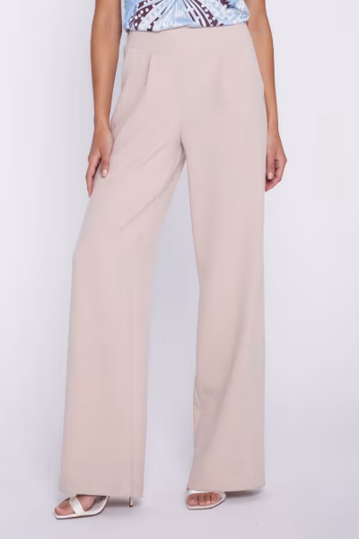 Spodnie z szerokim pasem i zakładkami SD139 Beige - Nife — zdjęcie 1