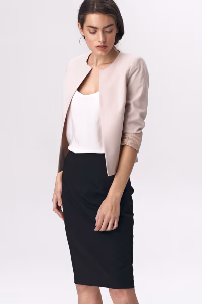 Beżowy krótki prosty żakiet Z63 Beige - Nife — zdjęcie 1
