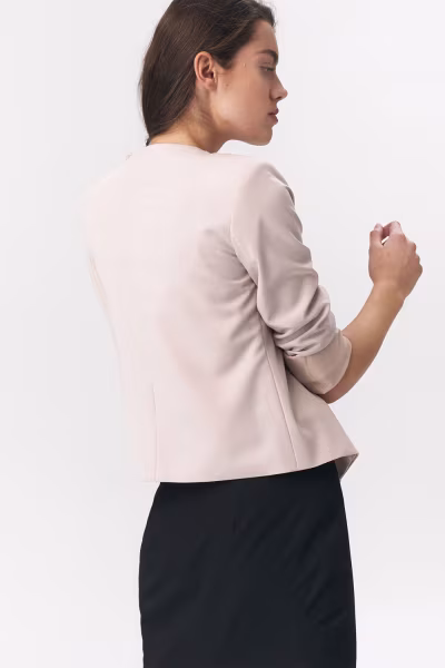 Beżowy krótki prosty żakiet Z63 Beige - Nife — zdjęcie 2