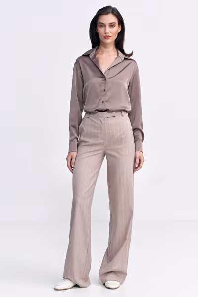 Spodnie bootcu, z krytym guzikiem, prążek SD103 Beige - Nife — zdjęcie 2