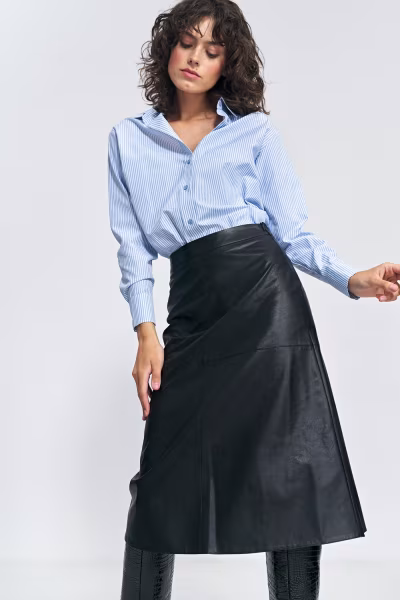 Spódnica Czarna trapezowa spódnica z ecoskóry SP73 Black - Nife — zdjęcie 1